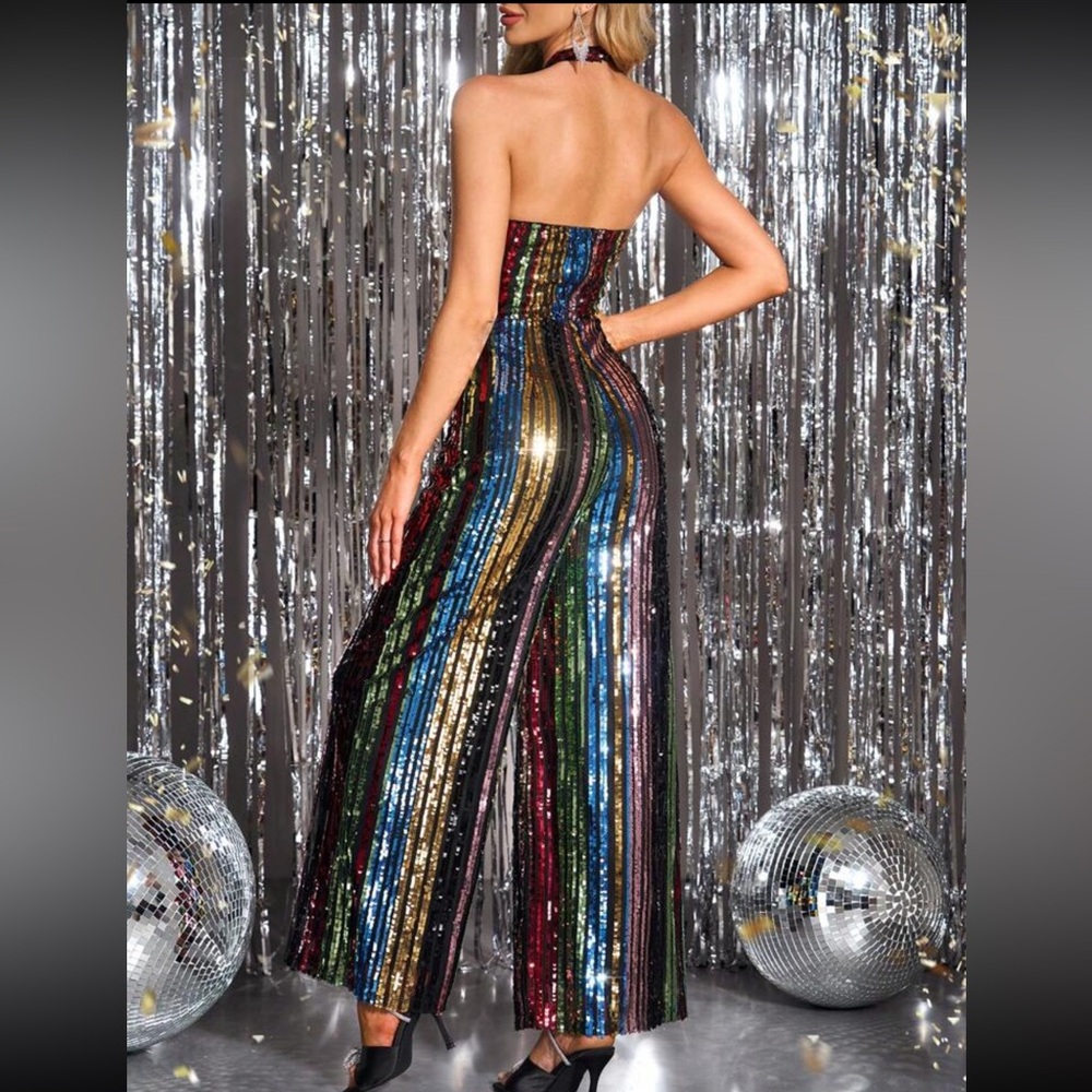 Rebellious Rose Multicolor Sequin Halter Jumpsuit - Picture 4 of 4